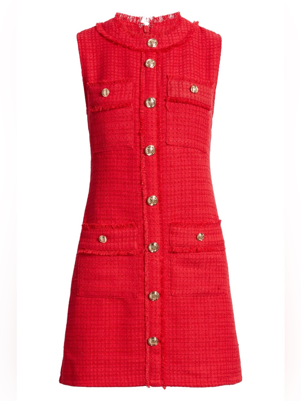 Petal & Pup Kayli Tweed Button Front Mini Dress Red Gold Buttons Size Medium